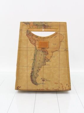 Alviero Martini Tan Map-Print Structured Tote